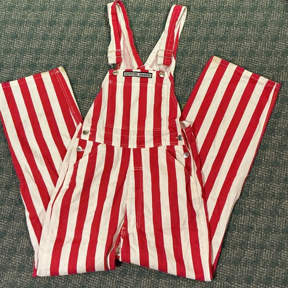 Game Bibs Striped Overalls Adult XS Red White Good Gameday Fan Gear